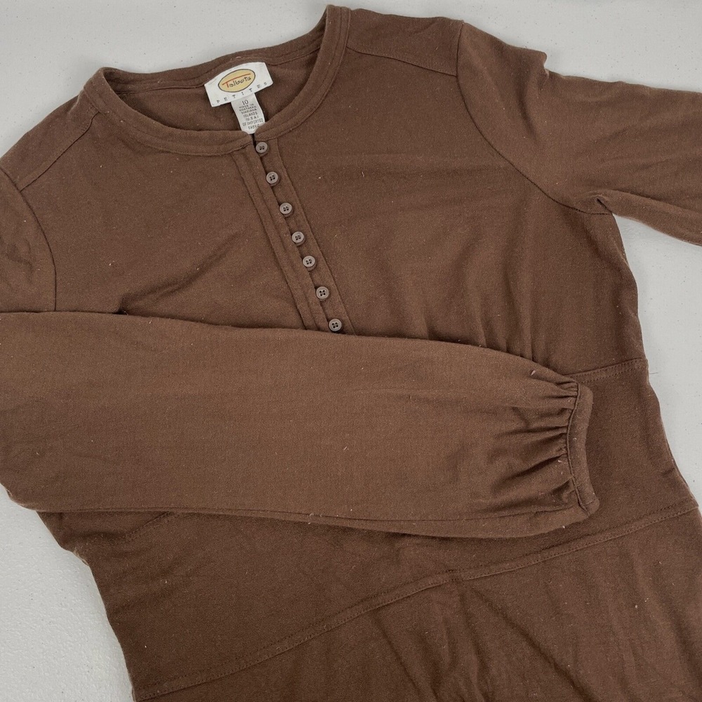 Talbots‎ Petites Women's Dress Size 10 Fit & Flare Brown Buttons Long Sleeve